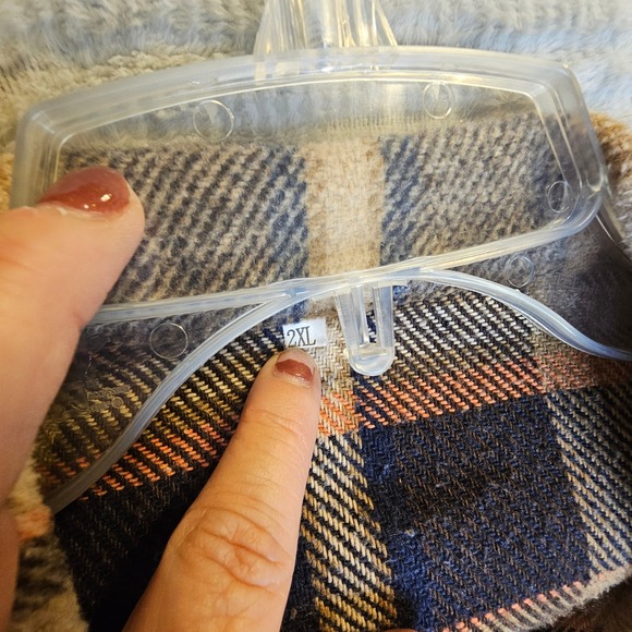 Oversized Plaid Flannel Shirt Jacket Navy Peach Beige Tan 2XL - Picture 2 of 5